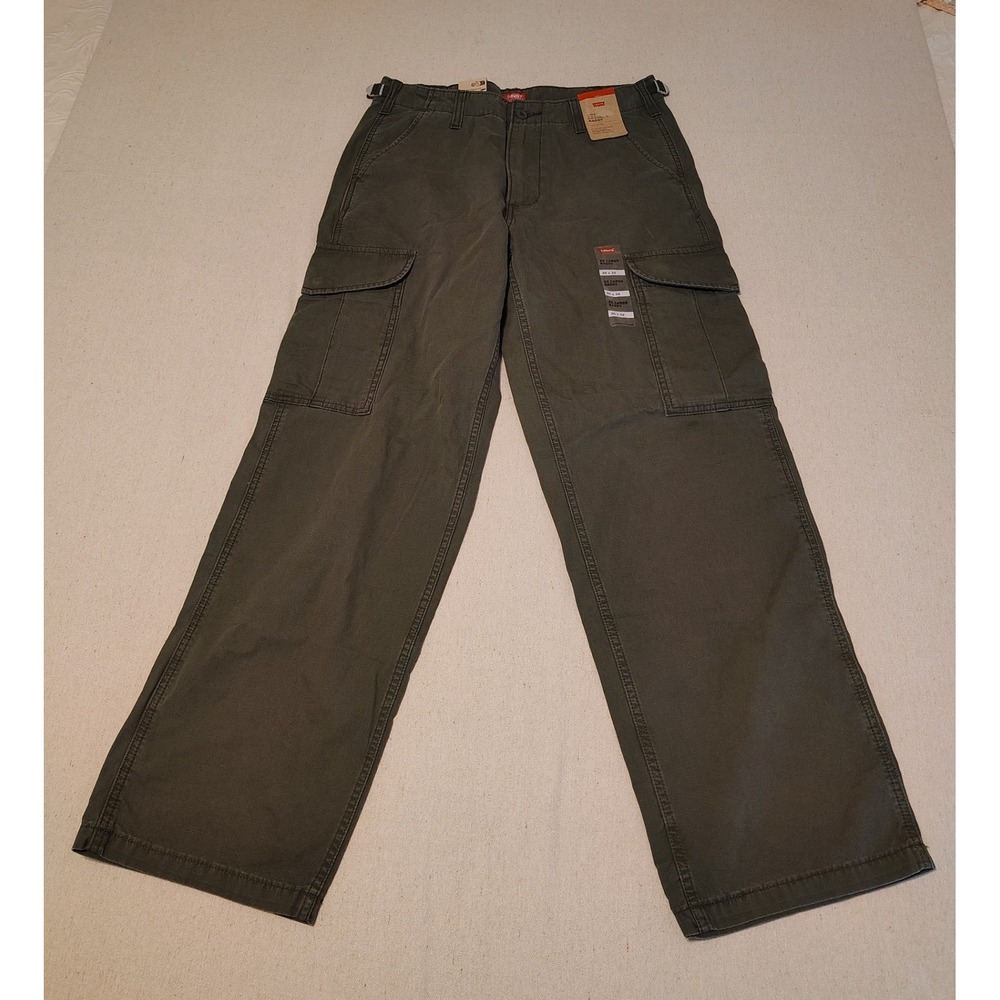 Levis XX Cargo Baggy Pants Mens 30x32 Olive Green Cotton Tapered Leg New